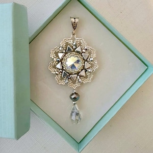 Beading tutorial Ice Flower Pendant,beading pattern,beading, Pendant pattern,pendant tutorial,PDF,Teaching pattern,Teaching Tutorial