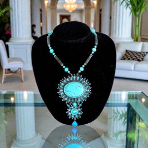 Schema per realizzare una collana con perline Blue Heaven, tutorial per realizzare un ciondolo cabochon (download PDF)