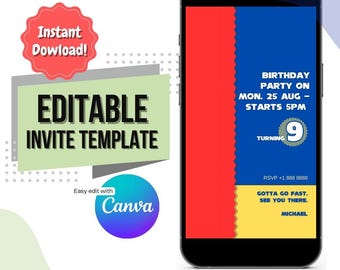 Sonic Birthday Invitation: Editable Kids Party Invite (Digital Download)