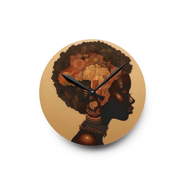African Map Head Wall Clock,Empowering Black Woman Decor,Cultural Heritage,Black Queen,African american,Home decor,Black Girl Magic