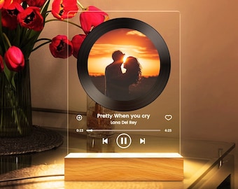 Music Photo Name Night Light, Custom Photo Music Plaque, Personalized Song Acrylic Plaque, Bedroom Christmas Decor, Couple Gift for Her