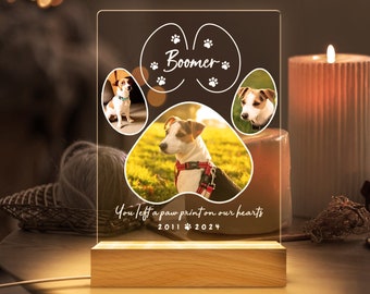 Veilleuse à la mémoire d'un animal de compagnie, plaque personnalisée pour animal de compagnie, veilleuse pour animal de compagnie, photo d'animal de compagnie personnalisée, cadre commémoratif pour animal de compagnie, cadeaux pour animaux de compagnie, cadeau de perte de chien chat