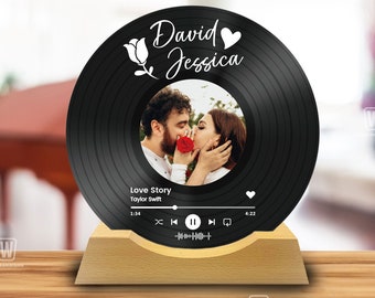 Personalized Vinyl Record with Photo, Valentine Gift for Him, Her, Song Plaque, Romantic Gift for Her Him, Personalized Love Keepsake