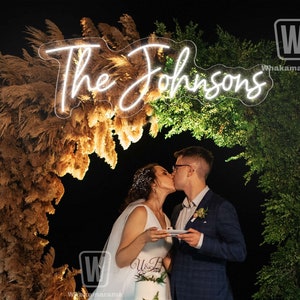 Placa de néon para casamento Placa de néon para nome Cenário de casamento personalizado, Placa de sobrenome para decoração de casamento, Decoração de parede com placa de LED personalizada, Presentes personalizados