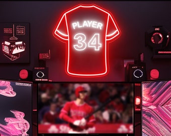 Letrero de neón personalizado de béisbol, letrero de neón con nombre de béisbol, decoración de pared, regalo personalizado para él, regalo de jugador de béisbol, letrero de neón personalizado, decoración de dormitorio infantil