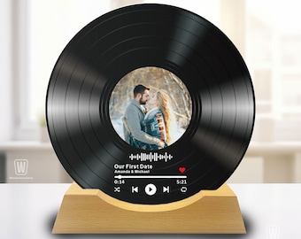 Personalisiertes Vinyl-Schallplattenlied mit Holzständer, Jubiläumsgeschenk für Sie, Paare, Schallplattengeschenke für die Frau, Muttertagsgeschenk