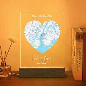 Luz de noche con forma de corazón y mapa personalizado, marco de fotos personalizado, regalos de compromiso personalizados para pareja, regalo para ella/él, regalos de aniversario de boda