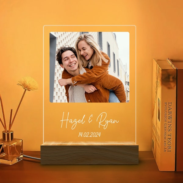 Veilleuse photo LED personnalisée | Veilleuse | Décoration de la chambre | Cadeaux personnalisés pour couple | cadeau pour elle | Cadeau de fiançailles | Cadeau fête des mères