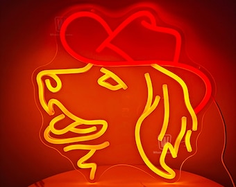 Custom Cowboy Dog Neon Sign, Cowboy Dog LED Cowboy Hat Neon Sign, Cowboy Bar Decor, Cowboy Dog Home Room Wall Decor, Dog Neon Pet Gift