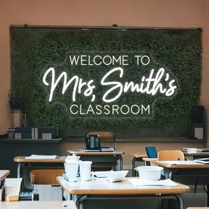 Custom Teacher Name Neon Sign, Personalized Teacher Name LED Neon Light, Welcome Classroom Decor, Teacher Welcome Sign, Gift for Teacher