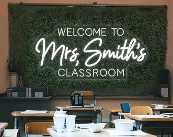 Custom Teacher Name Neon Sign, Personalized Teacher Name LED Neon Light, Welcome Classroom Decor, Teacher Welcome Sign, Gift for Teacher