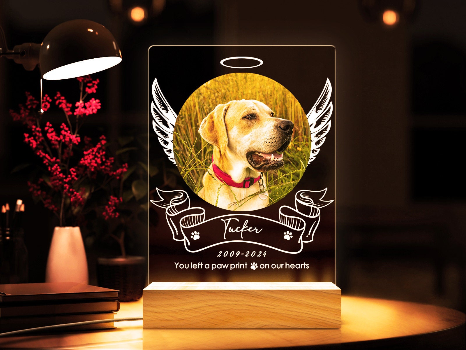 Pet Memorial Gift, Pet Night Light, Custom Pet Portrait with Name, Pet Loss Gifts for Dog Cat, Sympathy Gifts for Pets, Pet Lover Gift