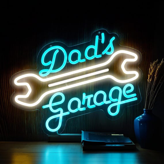 Custom Garage Neon Sign,Personalized Dad's Garage Name Sign,Man Cave Decor,Dual Color LED Neon Sign, Personalized Workshop Sign,Gift for dad
