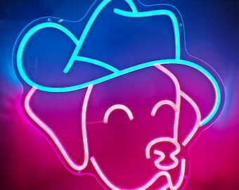 Dog Neon Sign Custom Cowboy Hat Dog Led Lights, Labrador Dog Bedroom Decor, Custom Gifts for Pets Dog, Neon Sign Bedroom Animal Neon Light