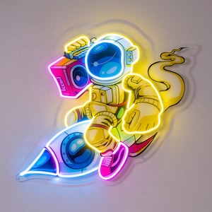 Rocket Astronaut Neon Sign, Astronaut Led Sign, Spaceman Sign, Custom Neon Sign, Spaceman Neon, Home Decor, Astronaut Neon Sign,Gift for kid