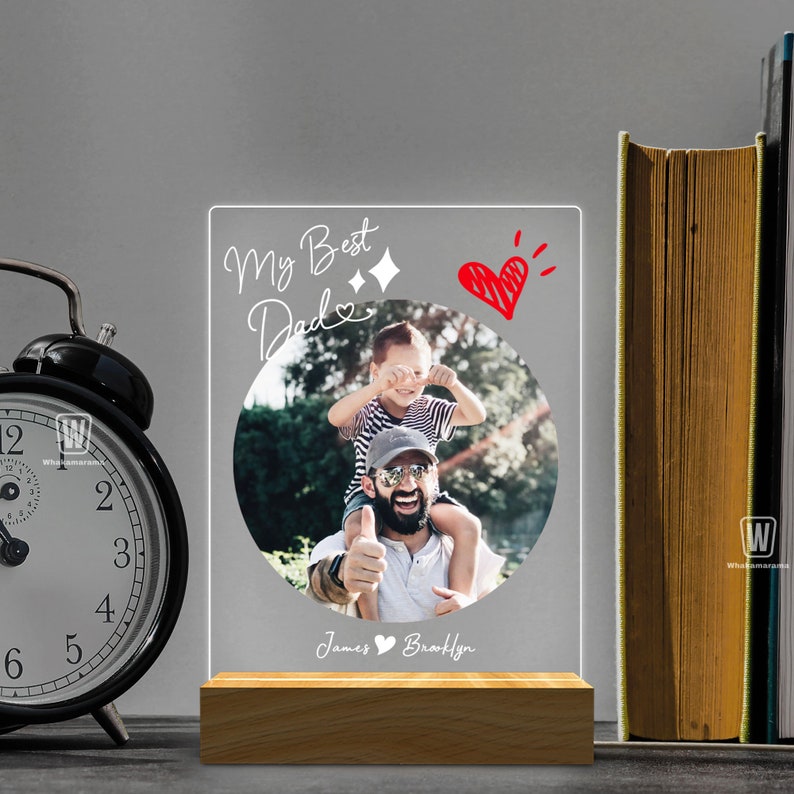 Personalized Photo Night Light, Fathers Day Gifts, Personalized Gifts, Bedroom Night Light, Gift for Dad, Best Dad Ever, Custom Name Light zdjęcie 3