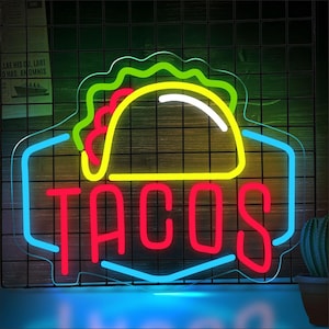 Placa de neon para tacos, luz de neon LED personalizada para restaurante mexicano, decoração de parede para cozinha, cafeteria, tacos, placa de boas-vindas com logotipo de empresa, placa de neon para comida
