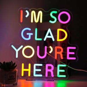Neonreclame I'm So Blij You're Here, neonlicht terug naar school, oplichtend bord voor klaslokaal, bruiloft, winkel, huis, bar, neondecoratie feest