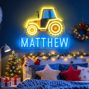 Letrero de neón personalizado con nombre para niños, luces LED personalizadas para camión, decoración de habitación infantil, decoración de pared para regalo de Navidad, regalo de cumpleaños, estética para cuarto de bebé.