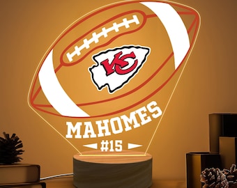 Football Custom Night Light, Kansas City Chiefs Football Decor Led Lights, Sport Custom Led Night Light Kids Room Decor, Christmas Gifts