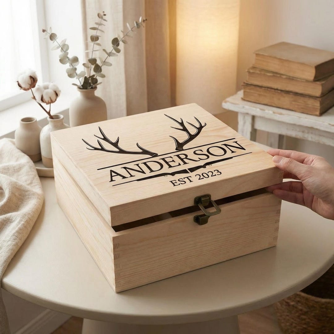 Personalized Wood Keepsake Box for Men | Custom Monogram Memory Box ...