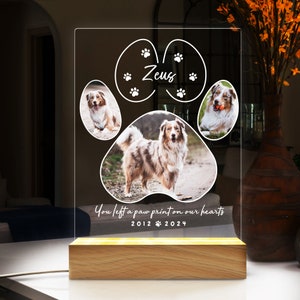 Pet Memorial Night Light, Custom Pet Plaque, Pet Night Light, Custom Pet Photo, Pet Memorial Frame, Gifts for Pets, Cat Dog Loss Gift White