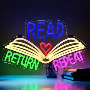 Read Return Repeat Book Neon Sign, Reading Book Sign Led, Home Study Neon Lights, Teachers Gifts, Classroom Decor, Library Wall Decor
