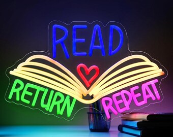 Read Return Repeat Book Neon Sign, Reading Book Sign Led, Home Study Neon Lights, Teachers Gifts, Classroom Decor, Library Wall Decor