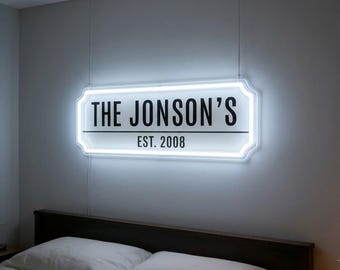 Custom Family Name Neon Sign Battery Operated | Fathers Day Personalized Home Bar LED Light | UV Printed Man Cave Decor, Unique Gift for Him