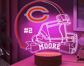 Football Night Light Kids Room Decor, Chicago Bears Custom Led Sign, Football Acrylic Night Light, CustomLed Lights,Table Lamp Bedroom Decor