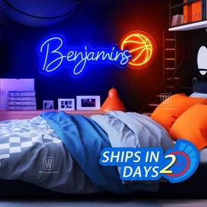 Placa de neon de basquete personalizada, placa de neon com nome personalizado para crianças, decoração de quarto de basquete, placa de neon para quarto, presente para crianças, presentes para jogadores de basquete