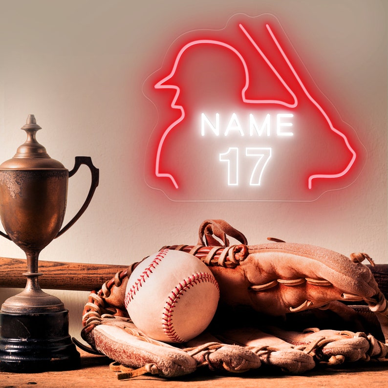 Letrero de neón de béisbol para habitación infantil, Letrero de neón personalizado con nombre para niños, Regalo de béisbol para niños, Decoración para habitación de adolescentes, Regalos de béisbol para él, Luz LED imagen 2