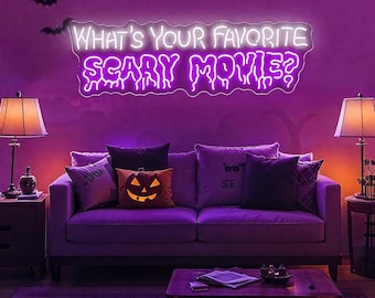 Jaki jest Twój ulubiony neon z horrorami? Neon dekoracyjny na Halloween. Prezent dla fanów horrorów. Dekoracja pokoju z horrorami. Prezent z horrorami.