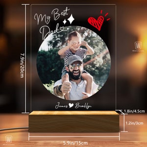 Personalized Photo Night Light, Fathers Day Gifts, Personalized Gifts, Bedroom Night Light, Gift for Dad, Best Dad Ever, Custom Name Light zdjęcie 9