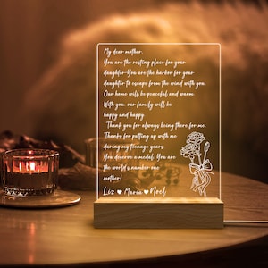 Luz de noche con letra escrita a mano personalizada, luz de noche LED para madre, regalo para mamá, regalo para el día de la madre, regalos de cumpleaños para abuela, nana y mamá