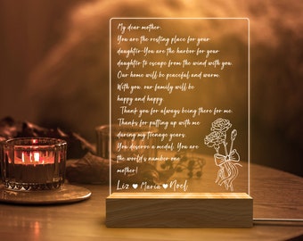 Luce notturna personalizzata con lettere scritte a mano, luce notturna a LED per la mamma, regalo per la mamma, regalo per la festa della mamma, regalo di compleanno per nonna e mamma.