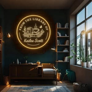 Custom Name Library Neon Sign, Bookshelf Name Sign Neon, Bookworm Gift, Book Lover Gift, Library Decor, Home Library Sign, Bookshelf Decor