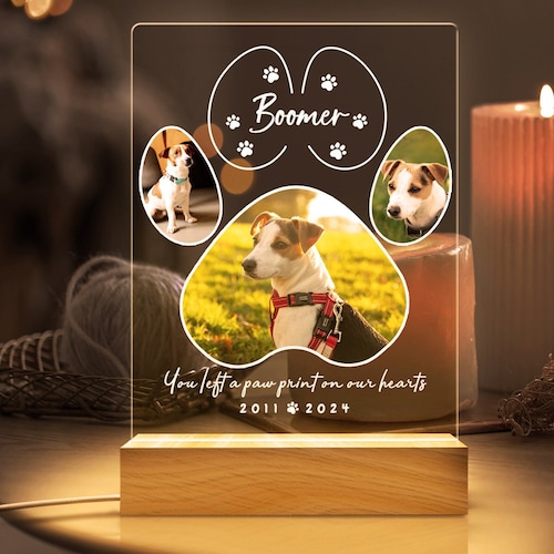 Veilleuse à la mémoire d'un animal de compagnie, plaque personnalisée pour animal de compagnie, cadeaux pour les amoureux des animaux de compagnie, cadeaux photo personnalisés pour animal de compagnie, cadre commémoratif pour animal de compagnie, ornement pour chien, cadeau de perte de chien chat
