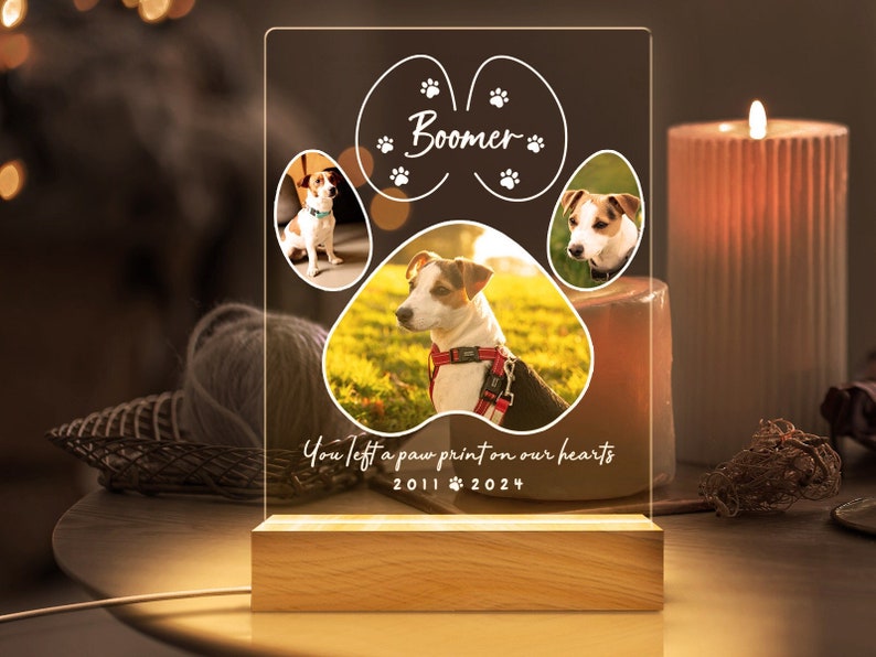 Pet Memorial Night Light, Custom Pet Plaque, Pet Night Light, Custom Pet Photo, Pet Memorial Frame, Cadeaus voor huisdieren, Kat Hond Verlies Cadeau afbeelding 1