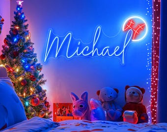 Letrero de neón de béisbol personalizado para niños, letrero de neón de béisbol para decoración de habitación infantil, regalo de béisbol para niños, decoración de habitación para adolescentes, regalos de cumpleaños para niños