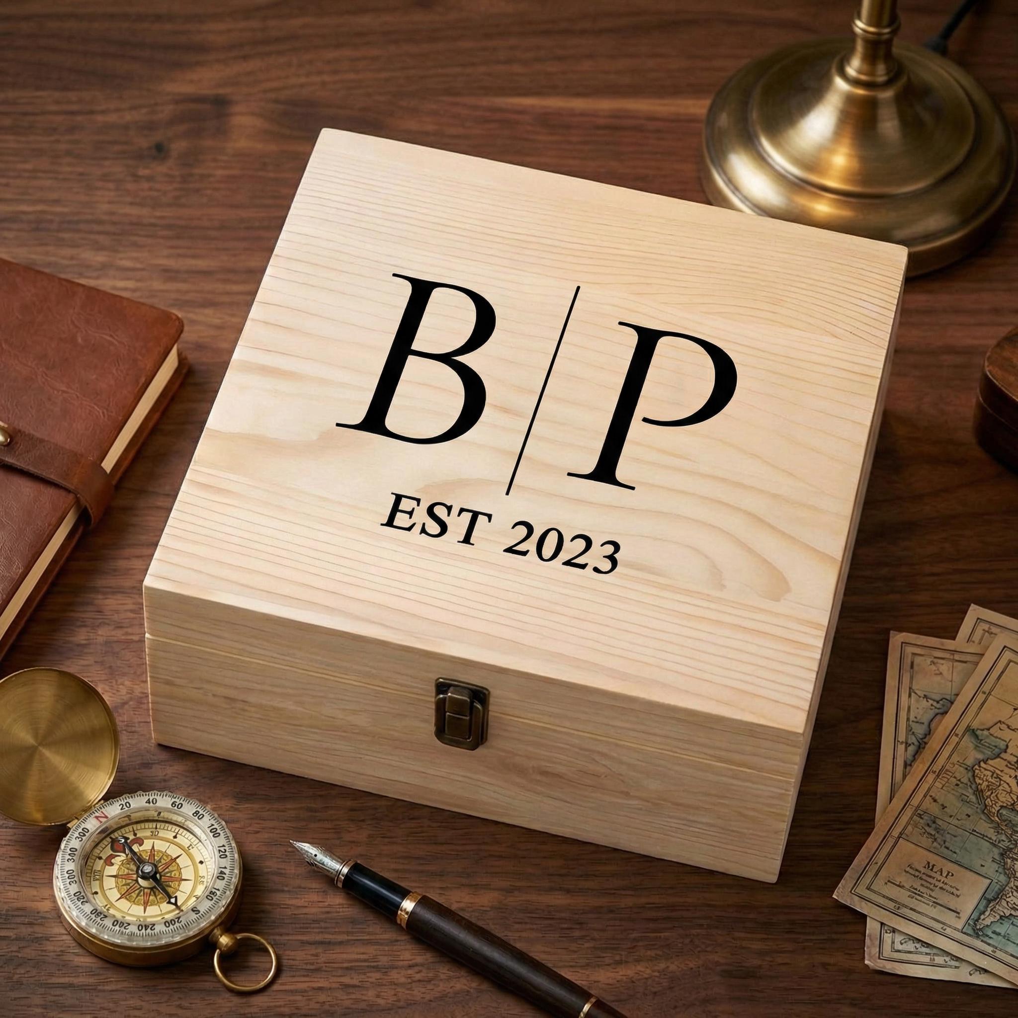 Personalized Wood Keepsake Box for Men | Custom Monogram Memory Box ...