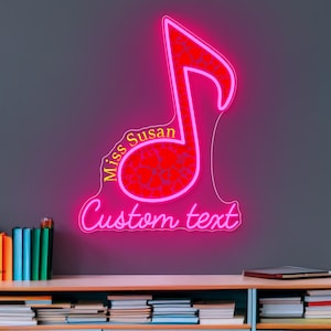 Insegna al neon con note musicali, insegna per sala musica, insegna al neon con musica dal vivo, decorazione murale musicale, decorazione per feste in studio musicale dal vivo, regalo per gli amanti della musica