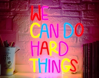 We Can Do Hard Things Neon Sign, Back to School Neon Sign Classroom Decor, Kids Wall Neon, Growth MindsetPositive Classroom, Education Gifts