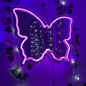Butterfly LED Neon Light for Bedroom Wall Decor,Butterfly Neon Night, Light for Kids Room Decor, Girls Home Art,Butterfly Shaped Mirror,Gift