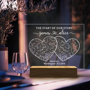 Carte des étoiles personnalisée par date, veilleuse de carte des étoiles, lumière de carte constellation personnalisée, ciel nocturne par date, cadeau de Saint-Valentin pour elle et lui