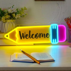 Pencil Neon Sign Back to School, Personalized Teacher Gifts LED Neon Light, Welcome Classroom Decor, Teacher Welcome Sign, Gift for Teacher