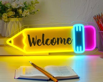 Pencil Neon Sign Back to School, Personalized Teacher Gifts LED Neon Light, Welcome Classroom Decor, Teacher Welcome Sign, Gift for Teacher
