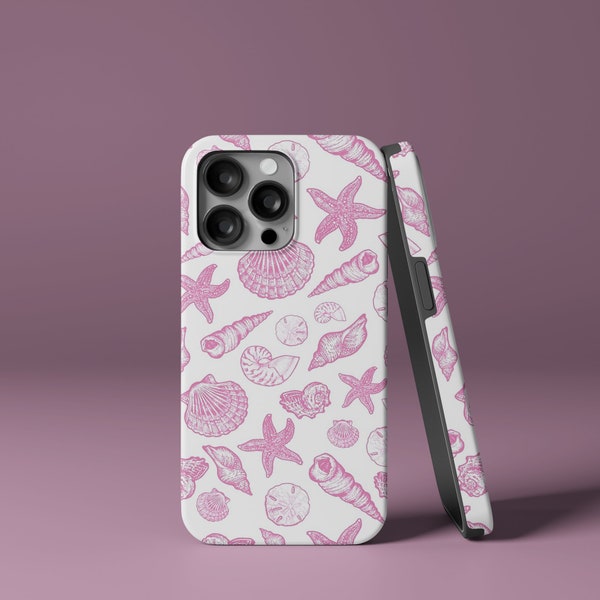 Pink Seashell Design Tough Hard Phone Case | iPhone 15/14/13/12/11 Pro Max MagSafe Case | Samsung Galaxy S23/S22/S21 Ultra | 7 8 Phone Case