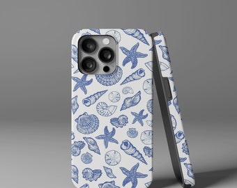 Blauw ontwerp van de zeeschelp, stoer hard telefoonhoesje | iPhone 15/14/13/12/11 Pro Max MagSafe-hoesje | Samsung Galaxy S23/S22/S21 Ultra | 7 8 Telefoonhoesje