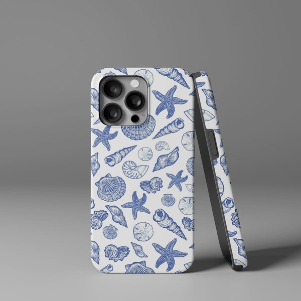 Blue Seashell Design Tough Hard Phone Case / iPhone 15/14/13/12/11 Pro Max MagSafe Case / Samsung Galaxy S23/S22/S21 Ultra / 7 8 Phone Case